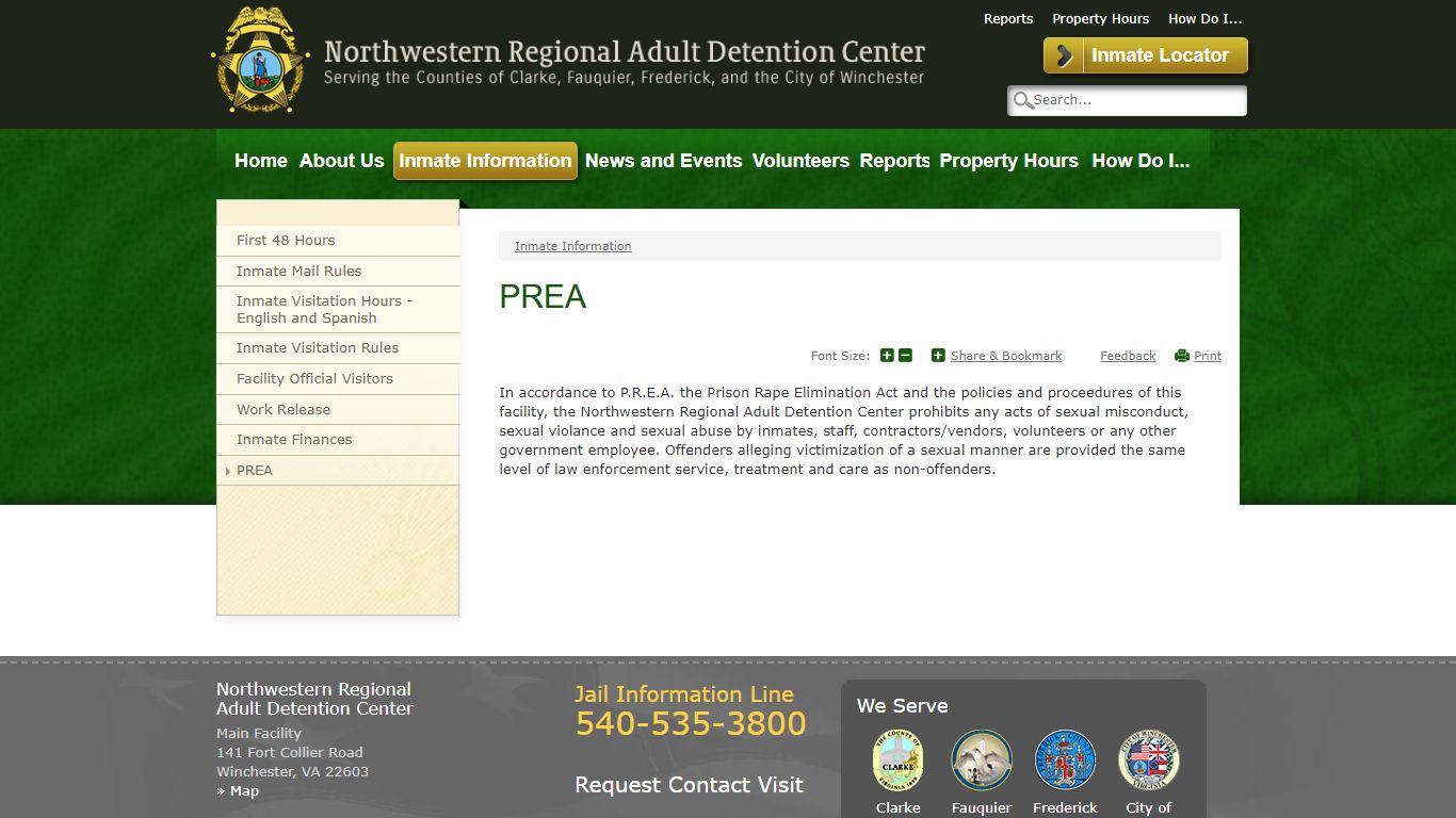 PREA | Northwestern Regional Adult Detention Center